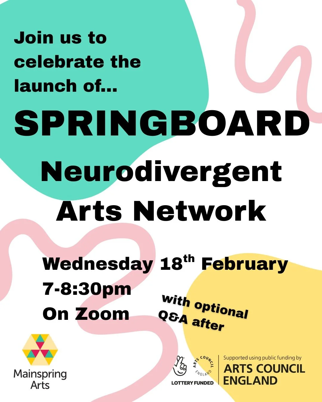 And the winning name is...Springboard Neurodivergent Arts Network! 

(OK, we had two winners...so we combined them!)

We are SO excited to be launching our new national network for neurodivergent creatives, and we&rsquo;d love you to celebrate with u