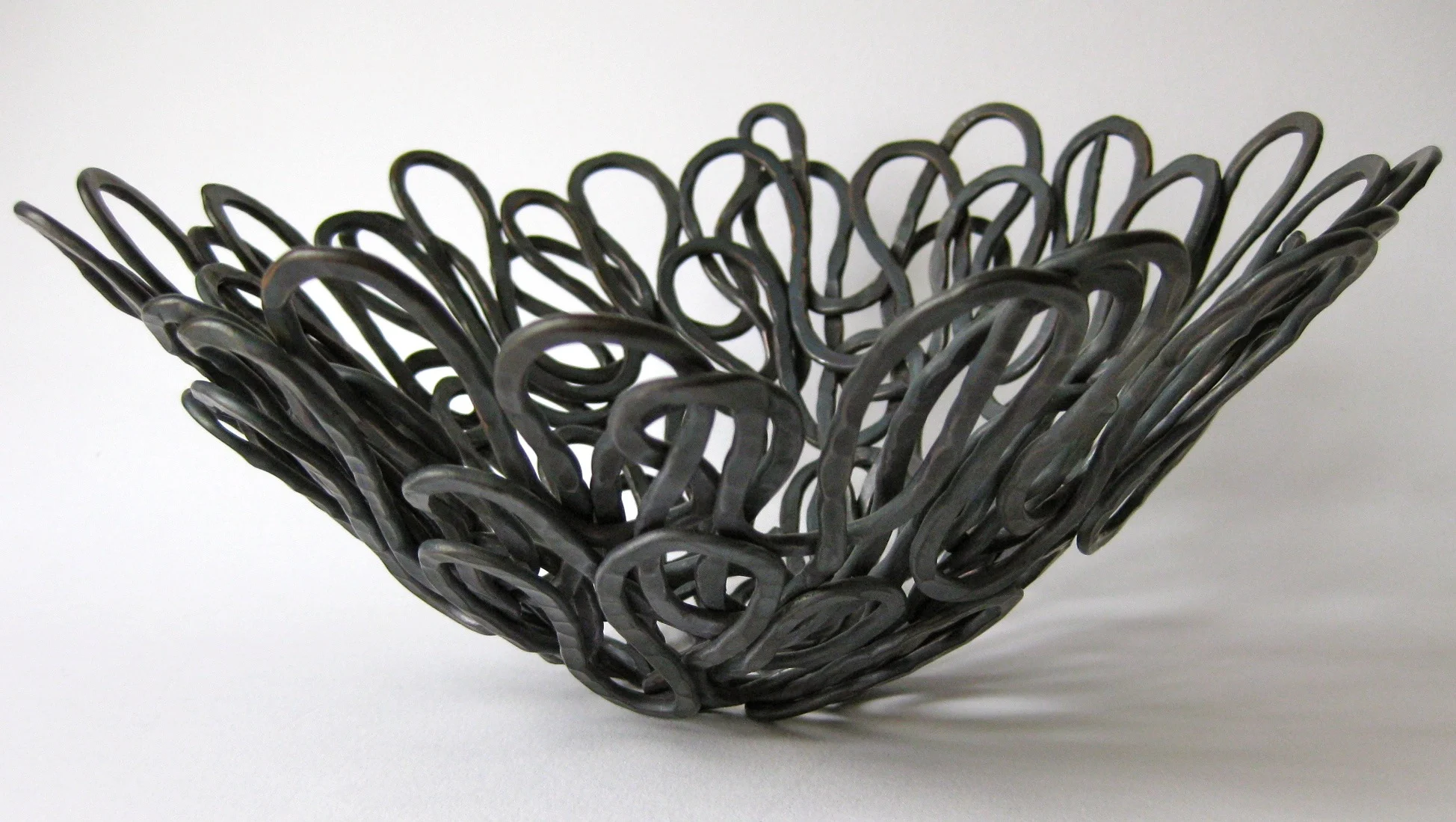 Sculptural Form Woven Basket, 2013, Hand Forged Oxidised Copper