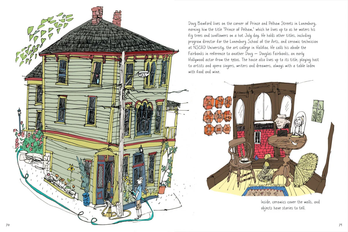 From 'Sketch by Sketch, Along Nova Scotia's South Shore', by Emma Fitzgerald. Published by Formac 2017. Emma is a regular resident at the Fairbanks, and instructor at the Lunenburg School of the Arts.