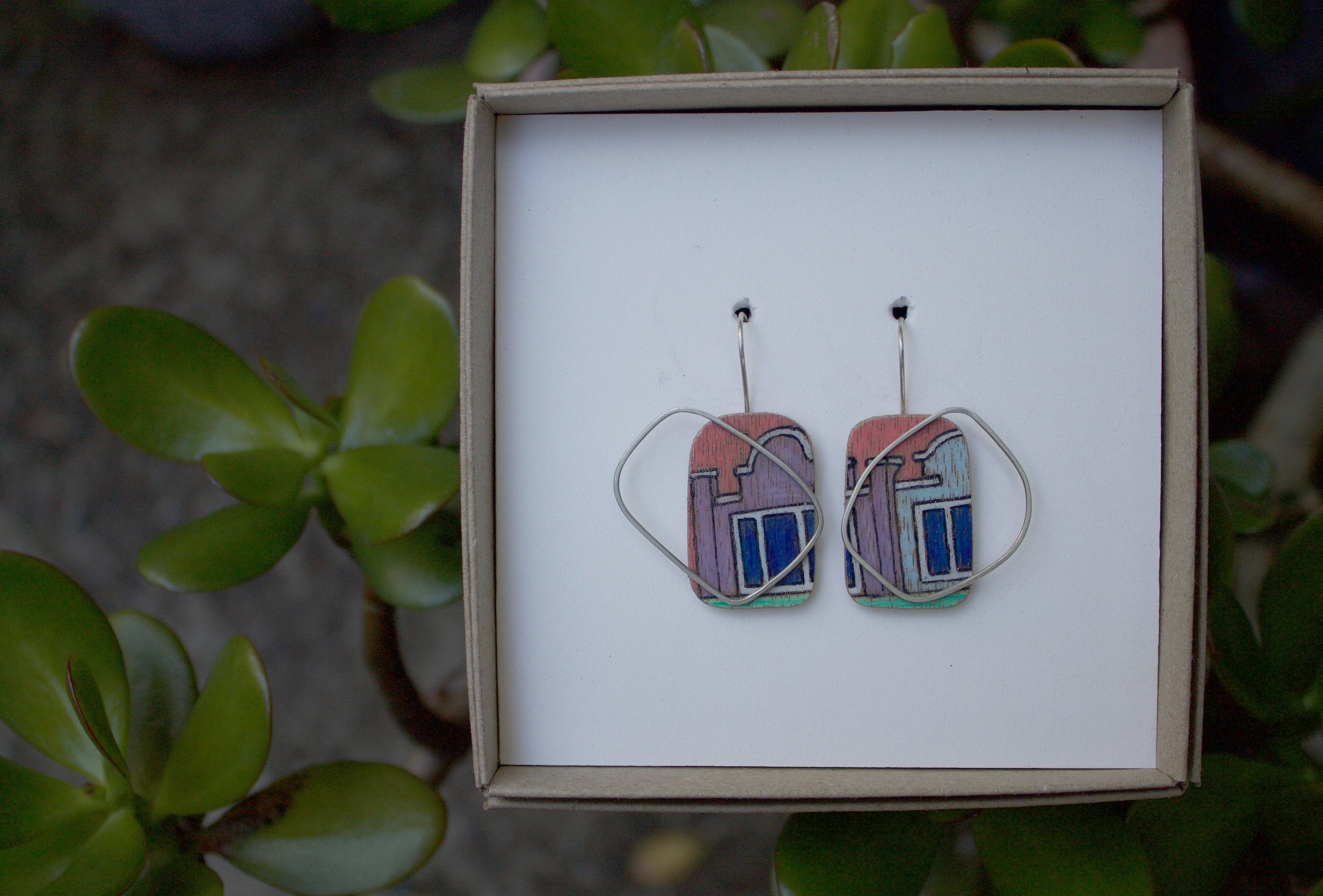 Purple & Blue Terrace ply & silver earrings