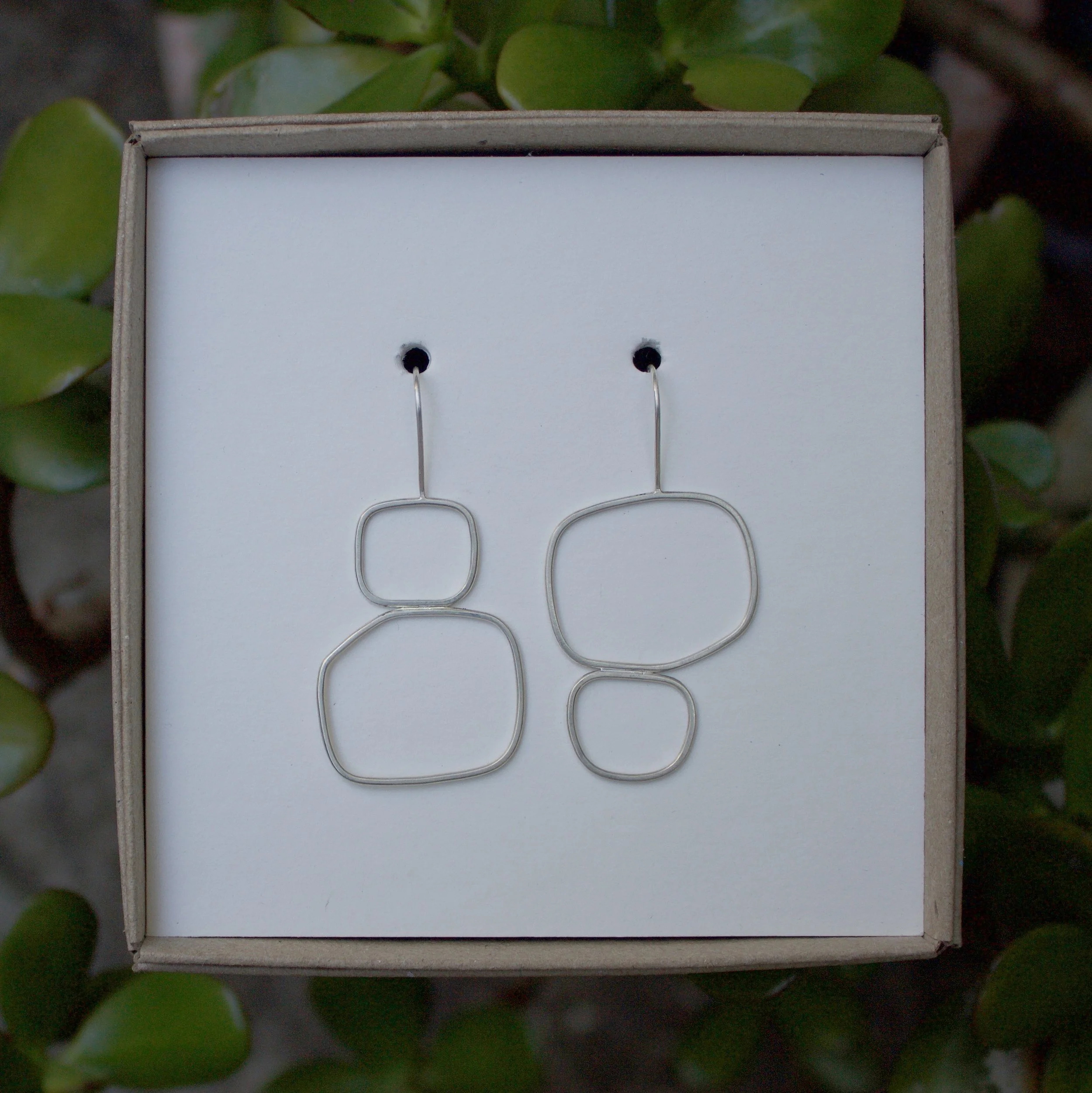 Large Boxy Sterling Silver Frame Earrings