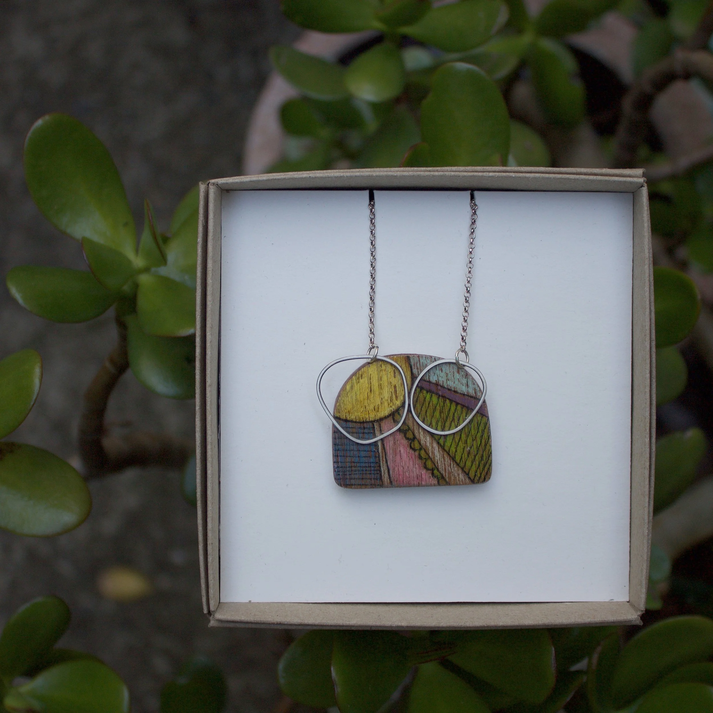 large abstract ply & silver pendant