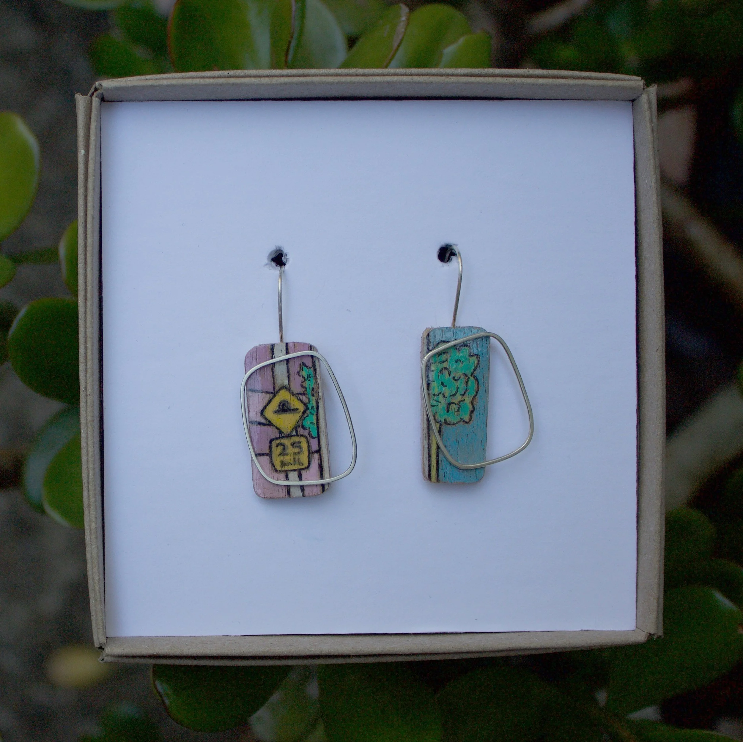 Speedhump - ply and sterling silver earrings