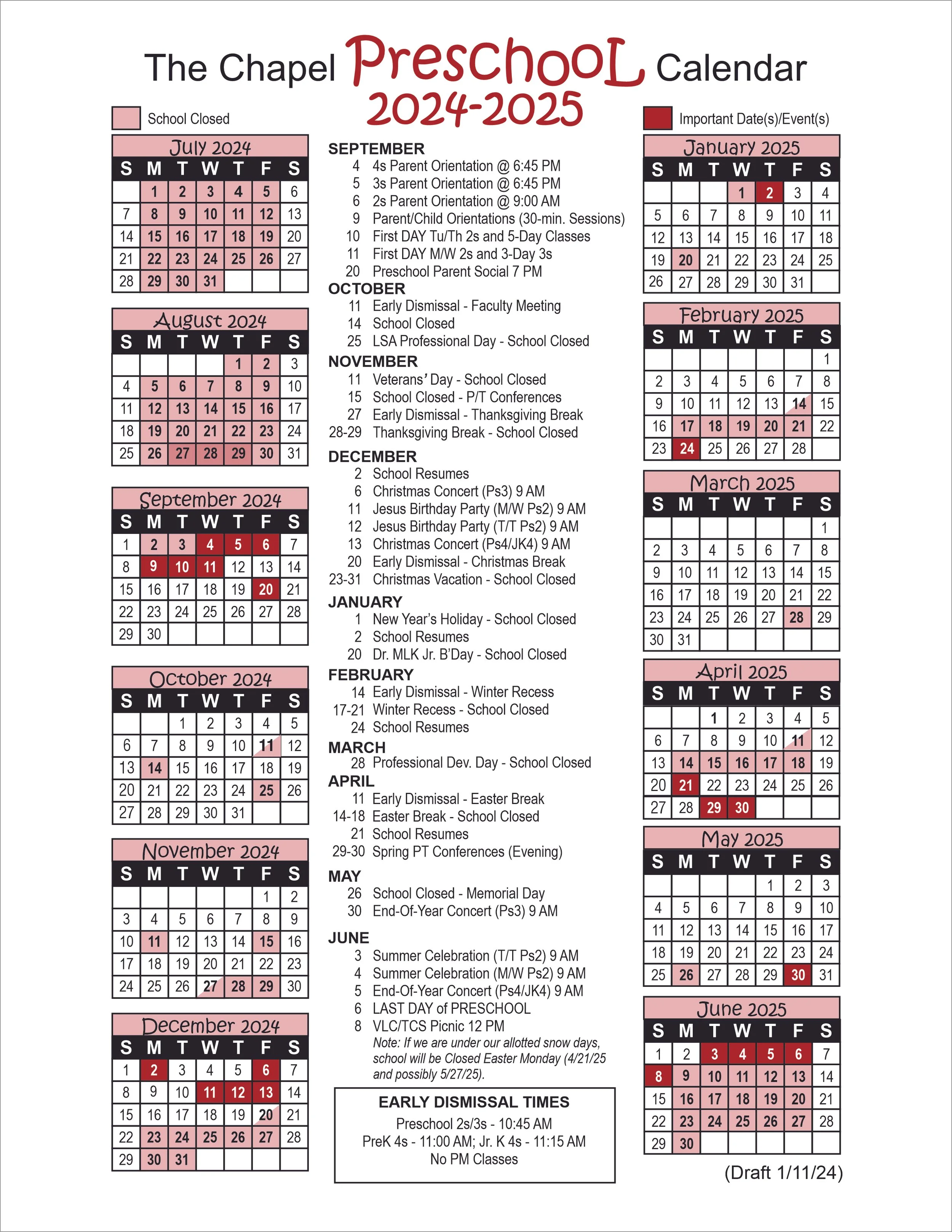 Calendar — The Chapel School