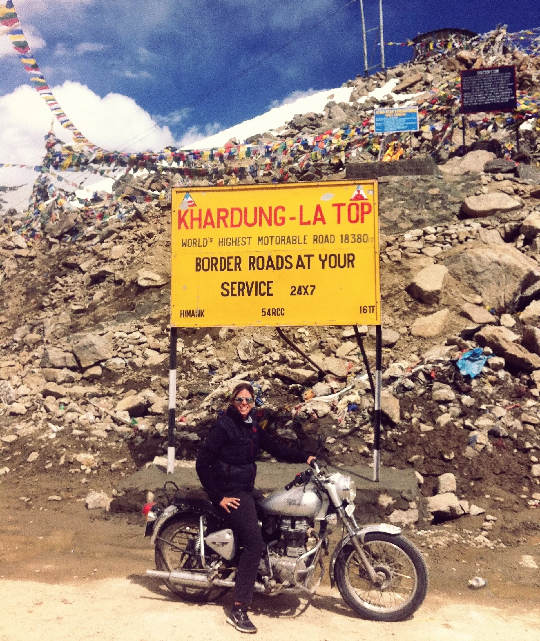Monique at the top of the highest motorable road in the world - Ladakh, India