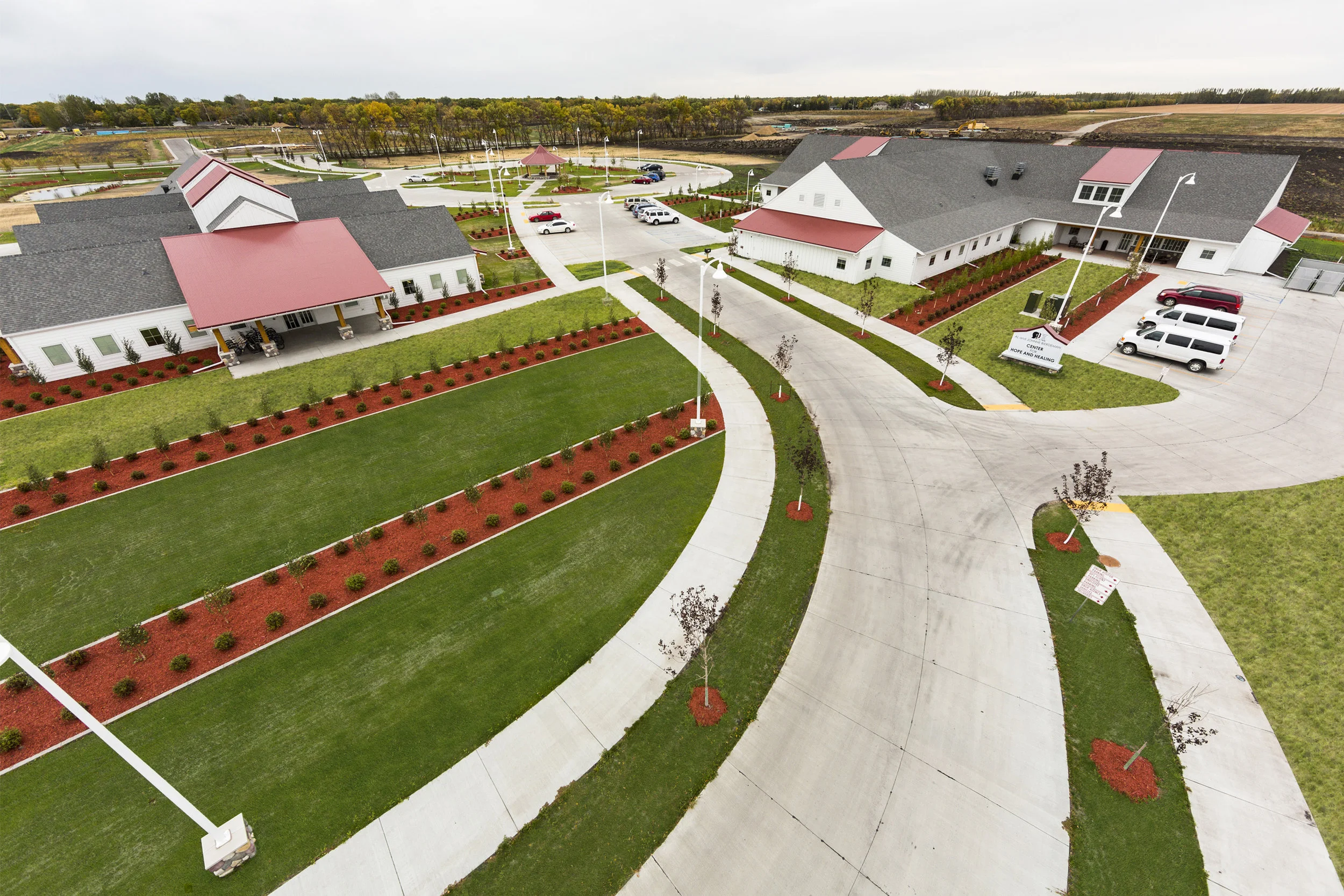 The streets and roundabout at the Boys and Girls Ranch in Fargo were designed for both pedestrians walking on the sidewalk, and the flow of traffic entering the residence.