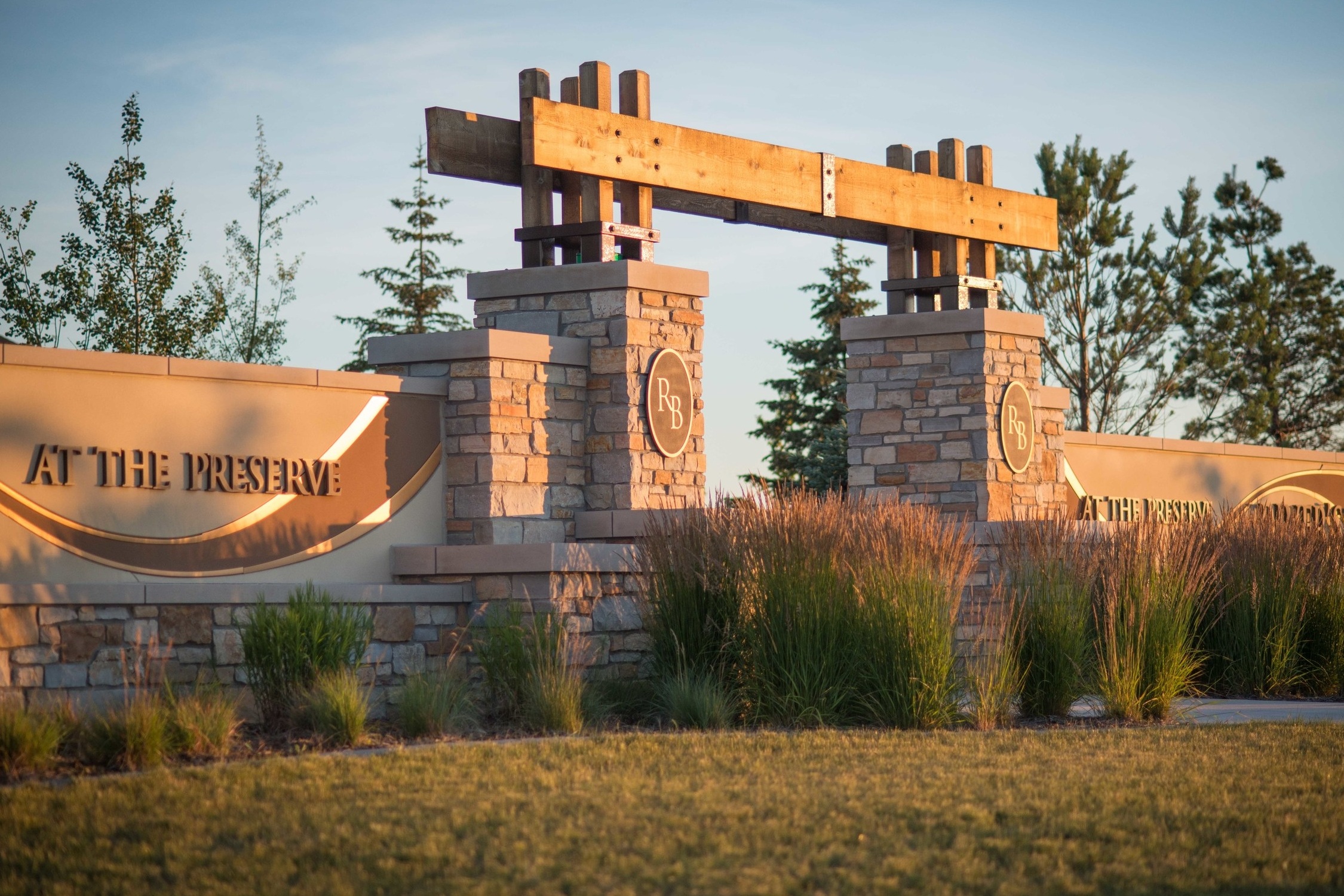 River's Bend at The Preserve is a housing development in Fargo. Land Elements designed this large entrance sign into the property.
