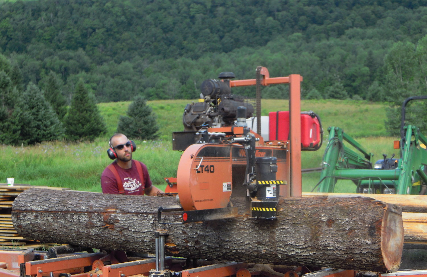Miles cutting into a black cherry log
