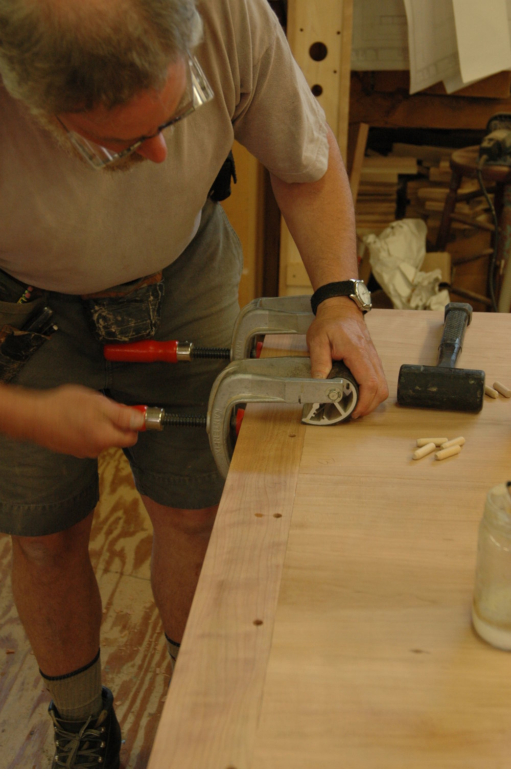 Clamping on an end, ready for pins