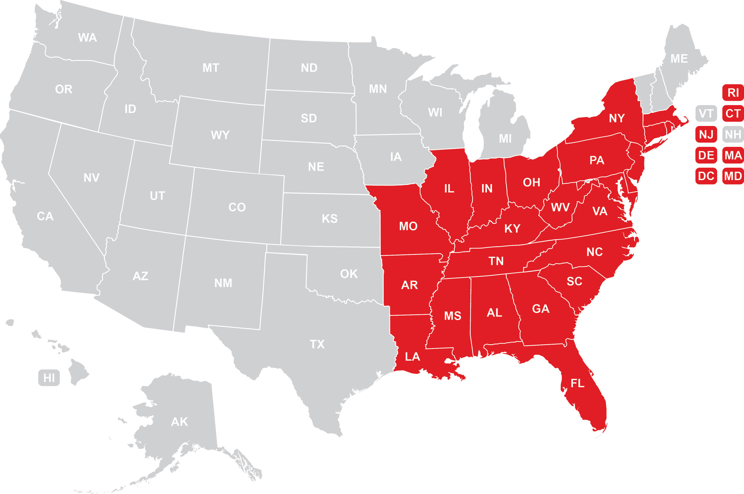 Our Continental U.S. Distribution Area