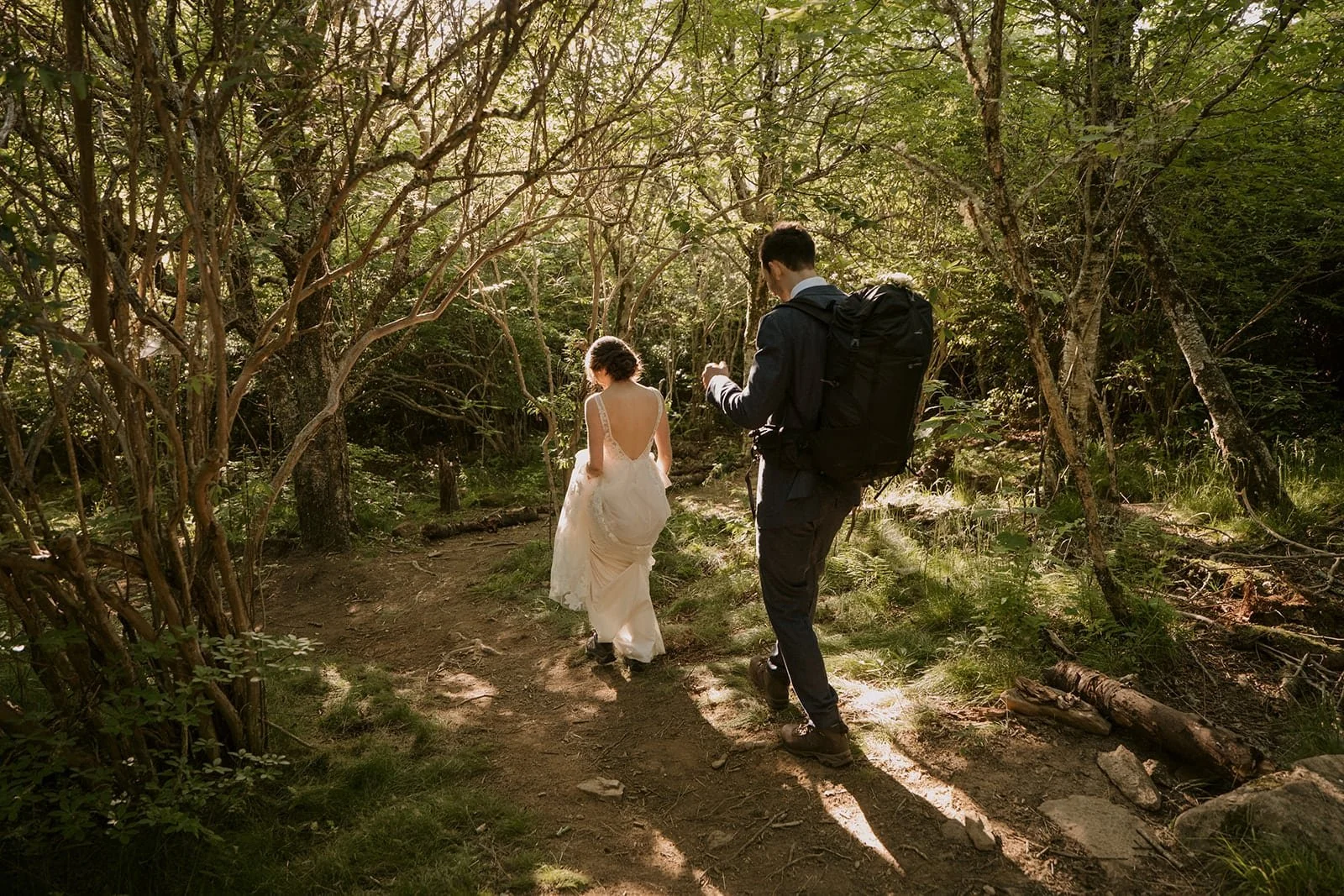 Beth and James Hike Down in Wedding Attire.jpg