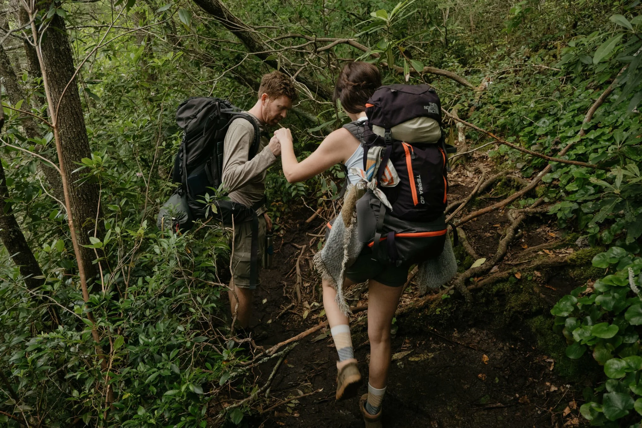 North-Carolina-Forest-Elopement-Couple Hiking.jpg