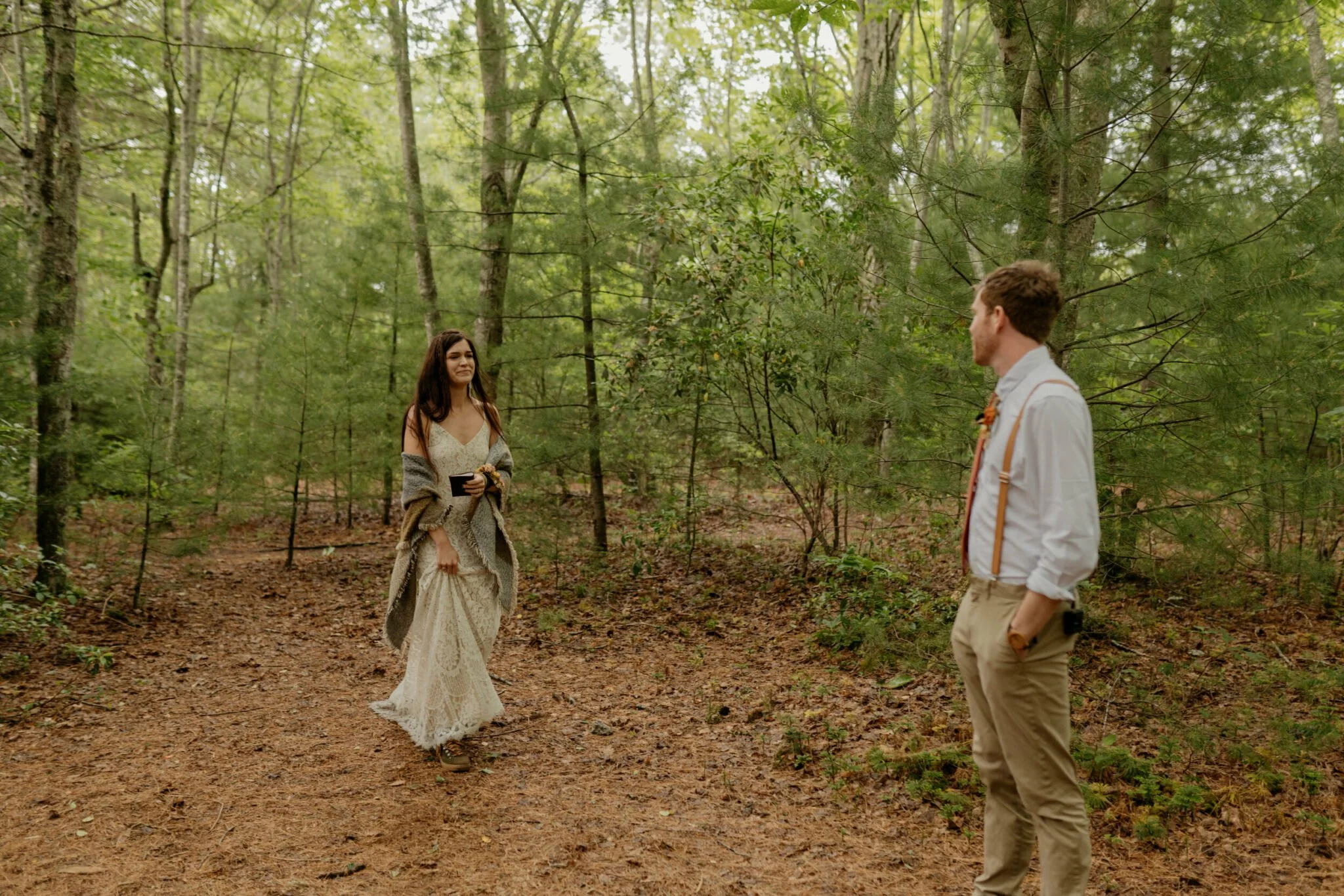 North-Carolina-Forest-Elopement-Ceremony-Bride-Approaches.jpg