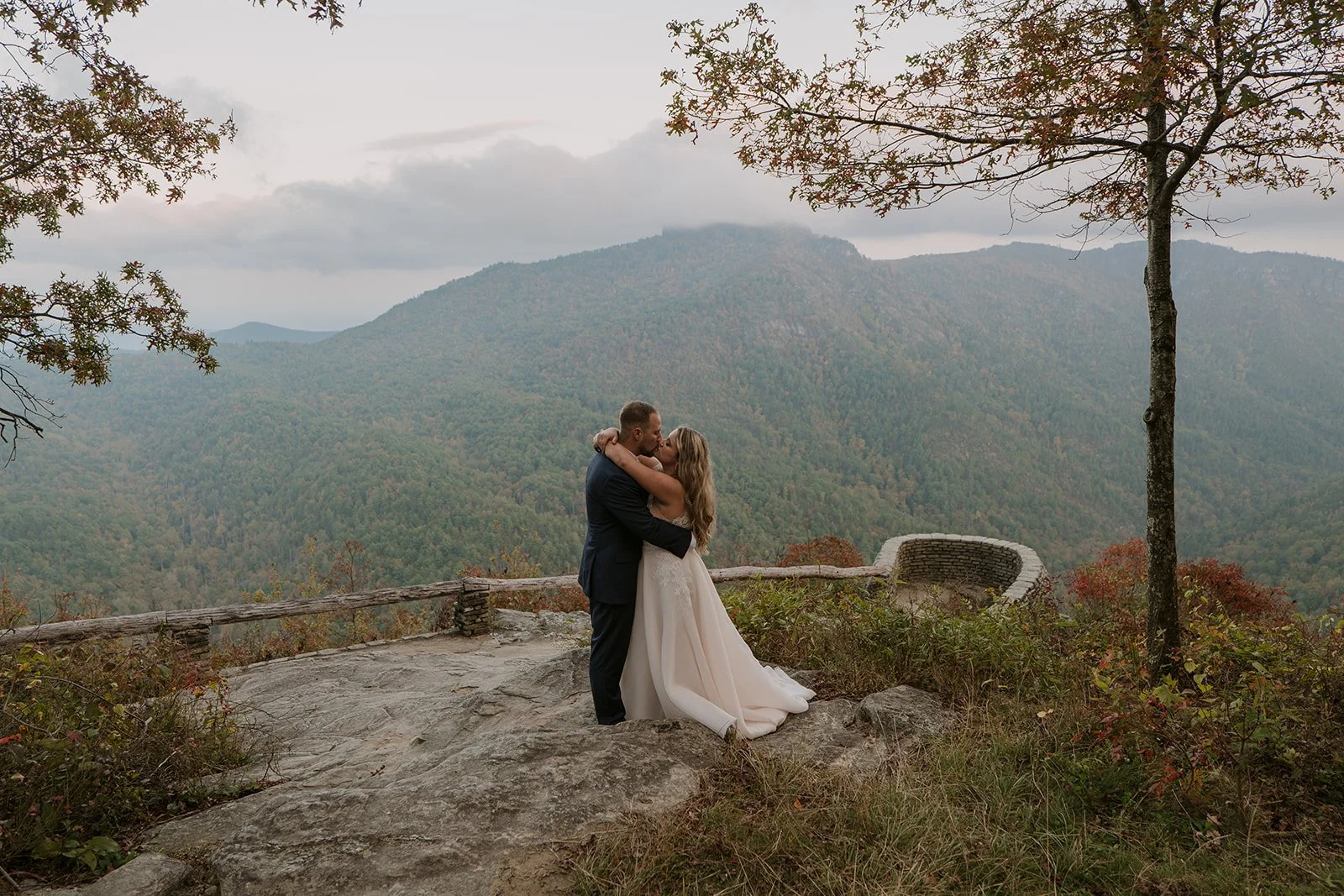 A couple embrace for their Wiseman's View wedding
