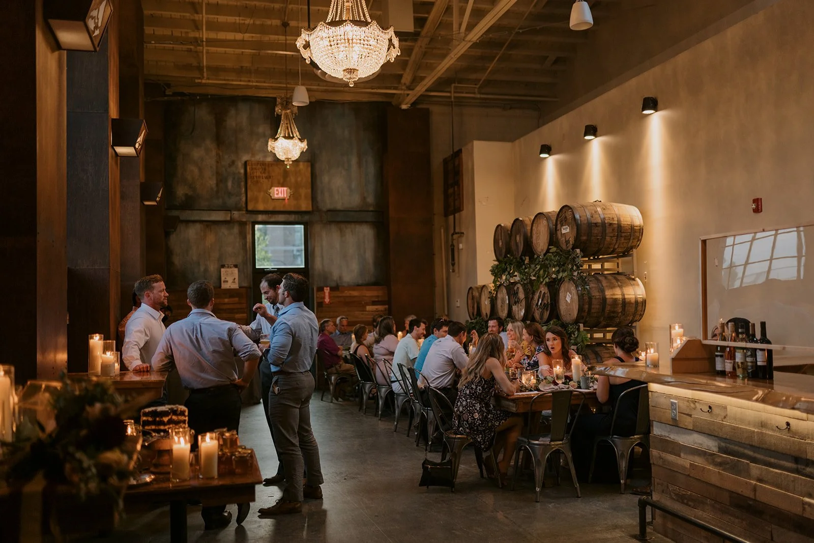 A rustic brewery scene sets the tone for a low-key elopement party