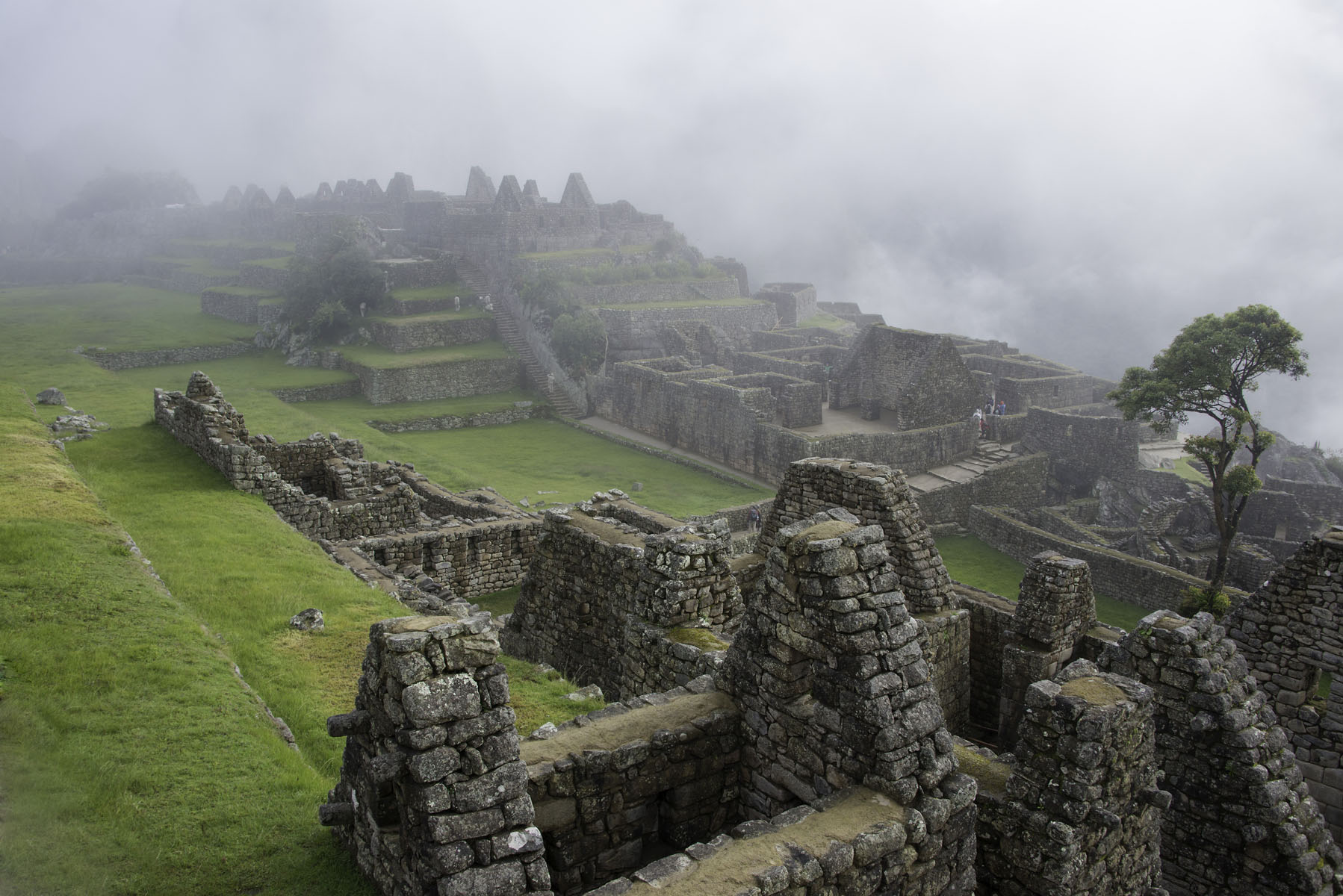 Overview of Machu Picchu City in Fog
