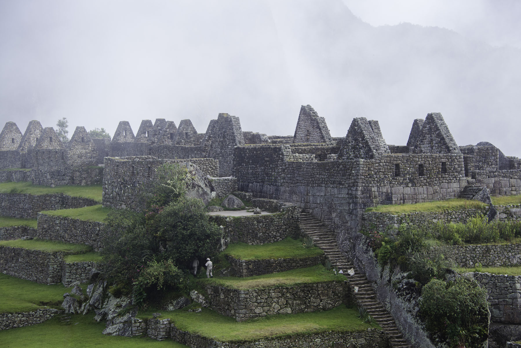 Machu Picchu Buildings in the Fog
