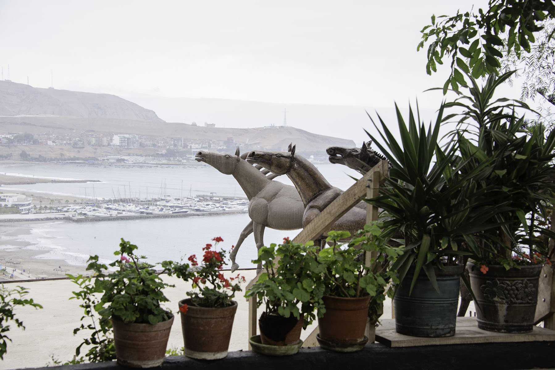 Horse Sculptures and Flowers at Second Home Peru in Lima.