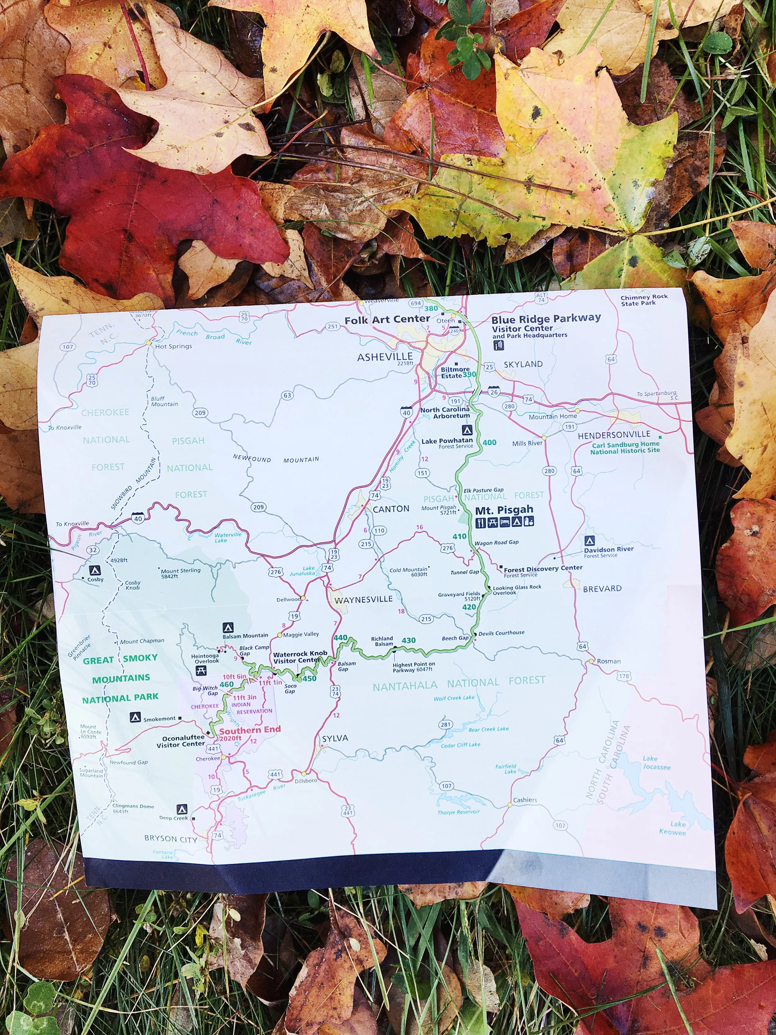 Map of the Blue Ridge Parkway Near Asheville, NC