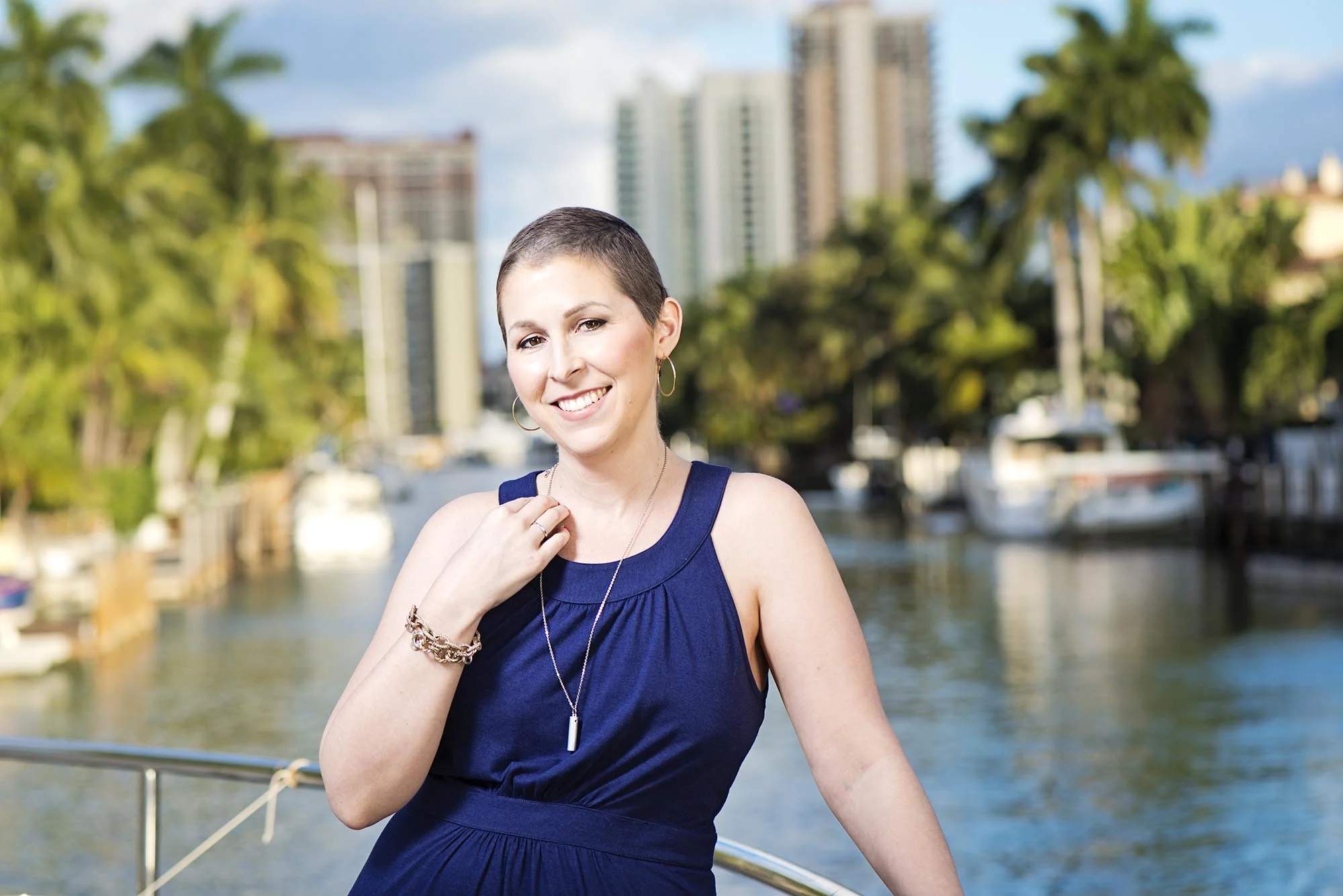 short haired woman on yacht