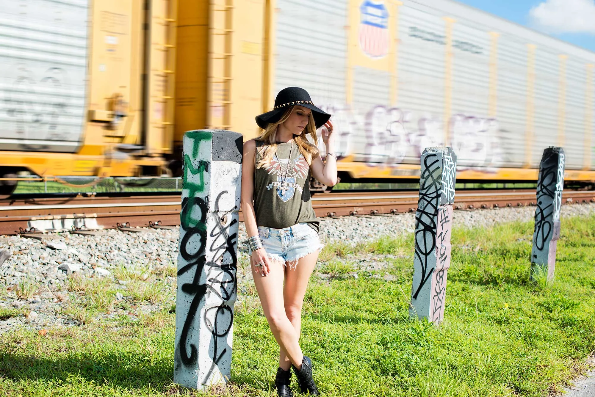 Train Passing Stylish Woman