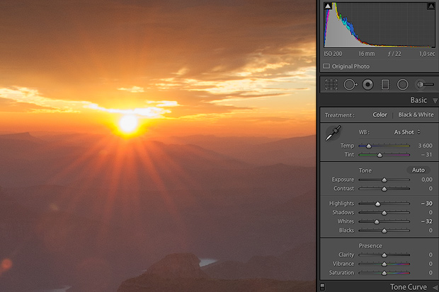 Undesired effect from the minus white and minus highlights slider.
