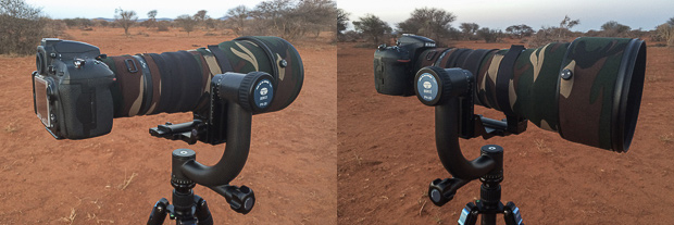 Nikon 400 f/2.8 VR & D810 mounted onto the PH-20 Gimbal.