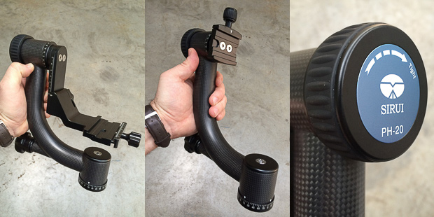 Full Gimbal configuration, vertical bracket configuration and the rubber tilt-locking knob.