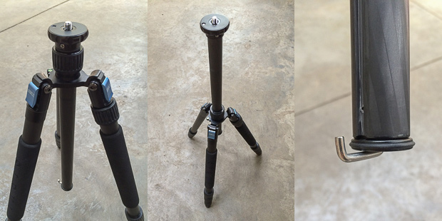 Adjustable centre column with hook.