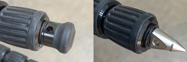 Interchangeable feet – rubber or spike.
