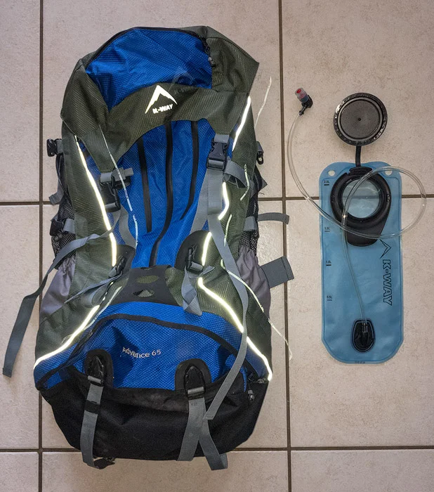 The backpack and hydration pack I use for hikes.