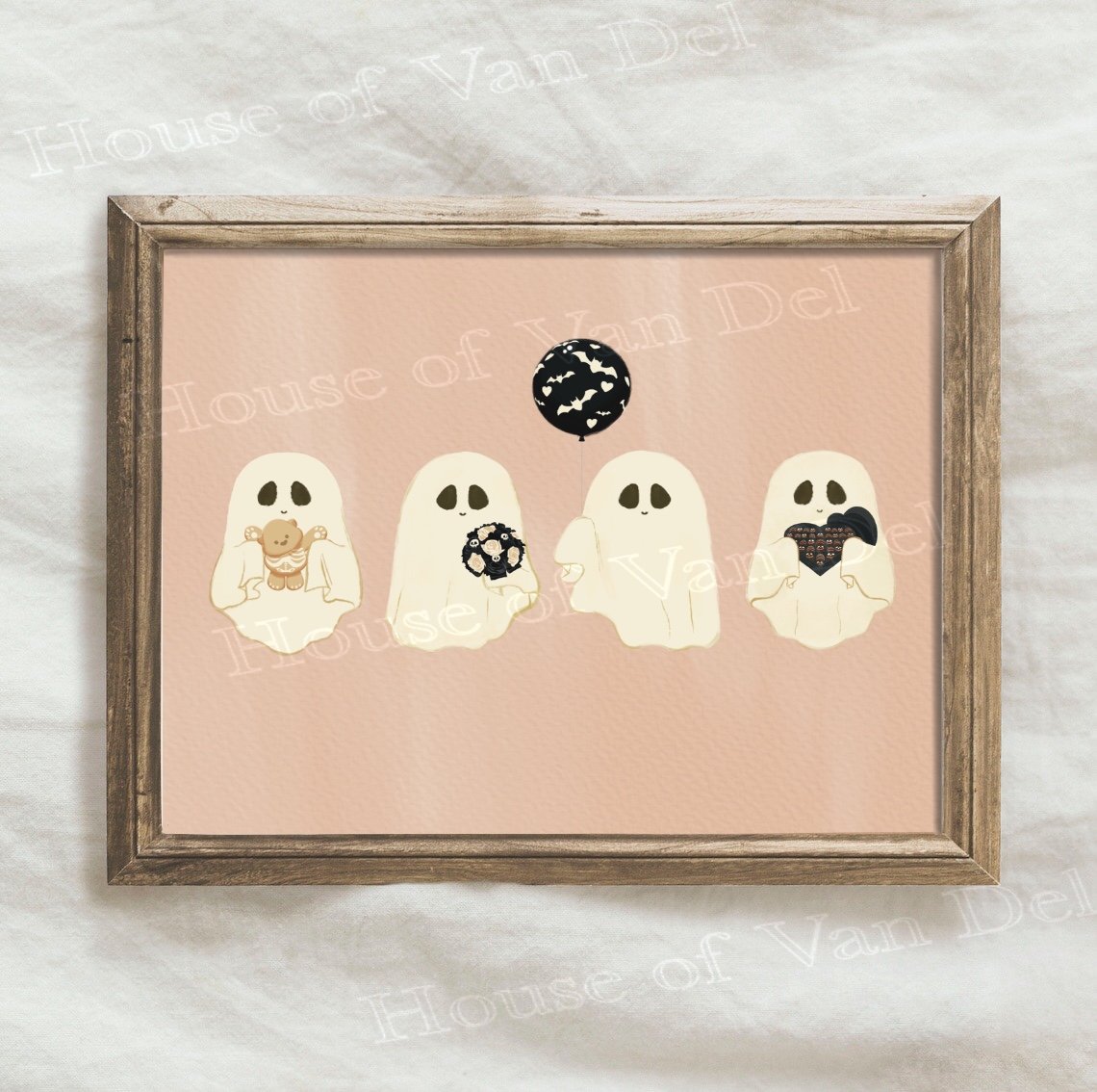 VALENTINES DAY GHOSTS DARK BEIGE &amp; BLACK DIGITAL DOWNLOAD PRINT