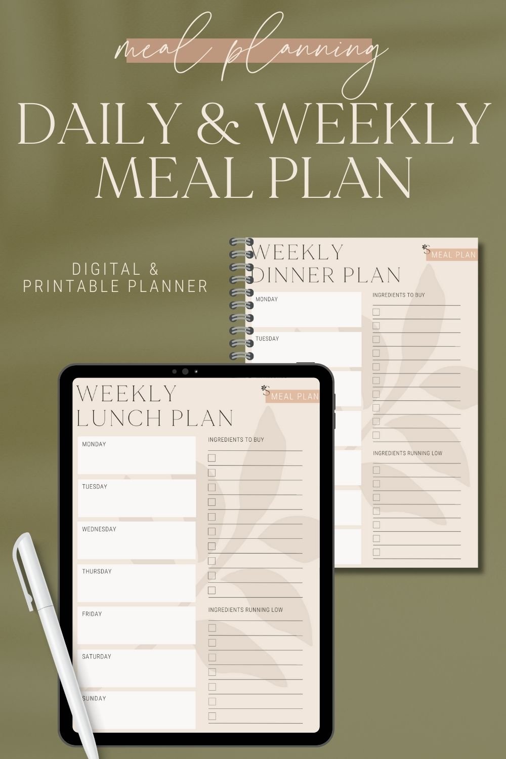 Weekly & Daily Meal Planner - Printable Planner Pages | Swift Wellness