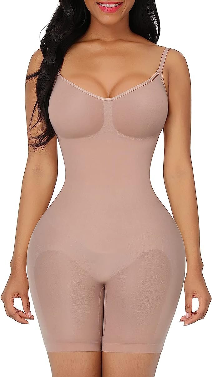 YIANNA Shapewear Bodysuit for Women Tummy Control Scoop Neck Mid Thigh