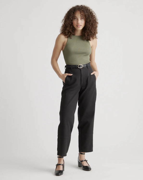 Quince Organic Stretch Cotton Twill Wide-Leg Crop Pant Black Size 32 NWT