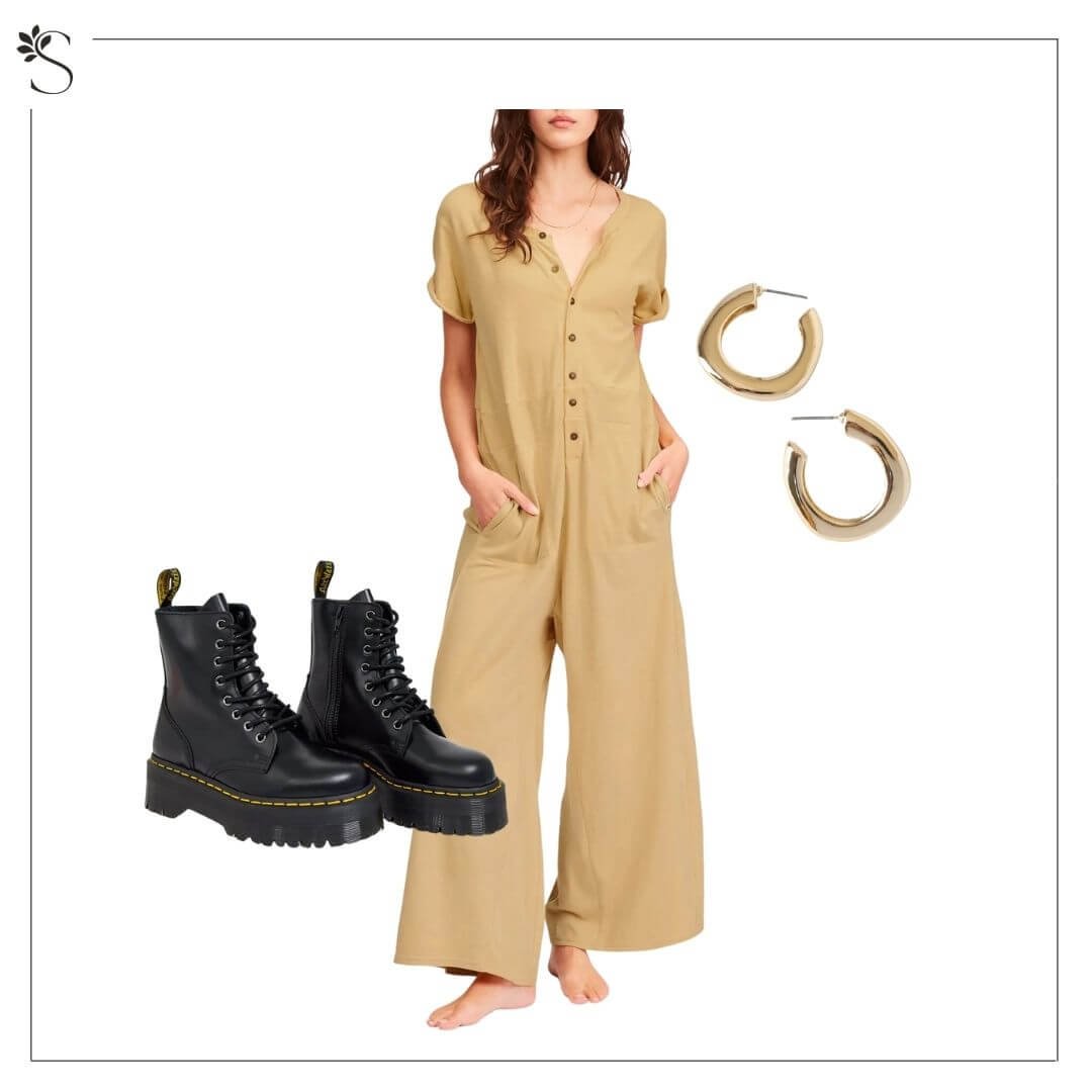 comfortable outfits for zoom  jumpsuit and combat boots