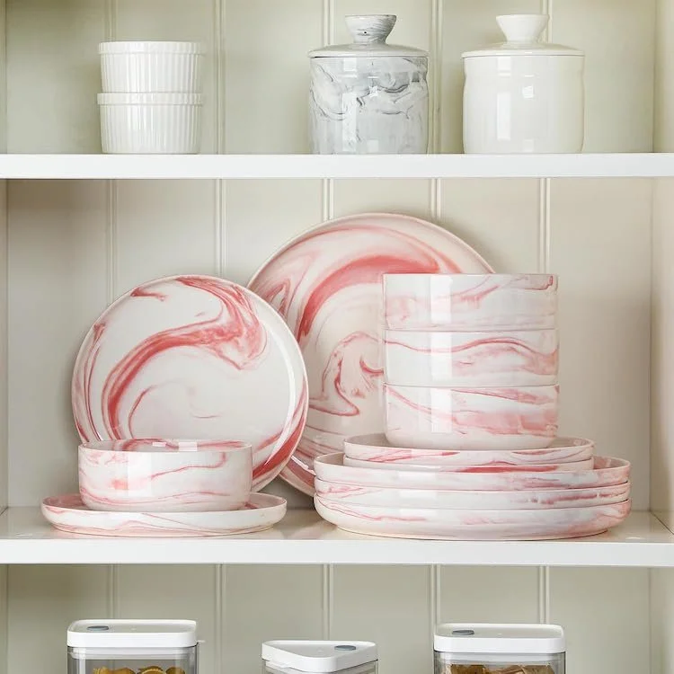 Spring Home Decor - Marble Porcelain Dinnerware