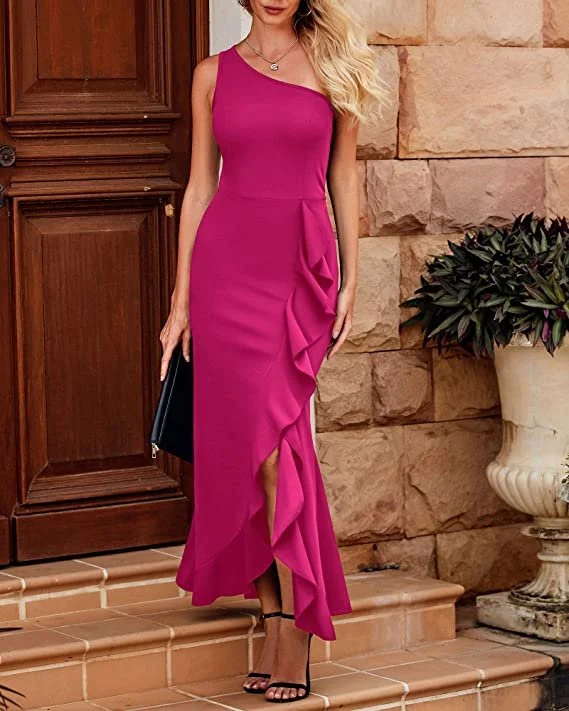Maxi Dress Hot Pink Wedding Guest Dress KaLI_store Fall Wedding