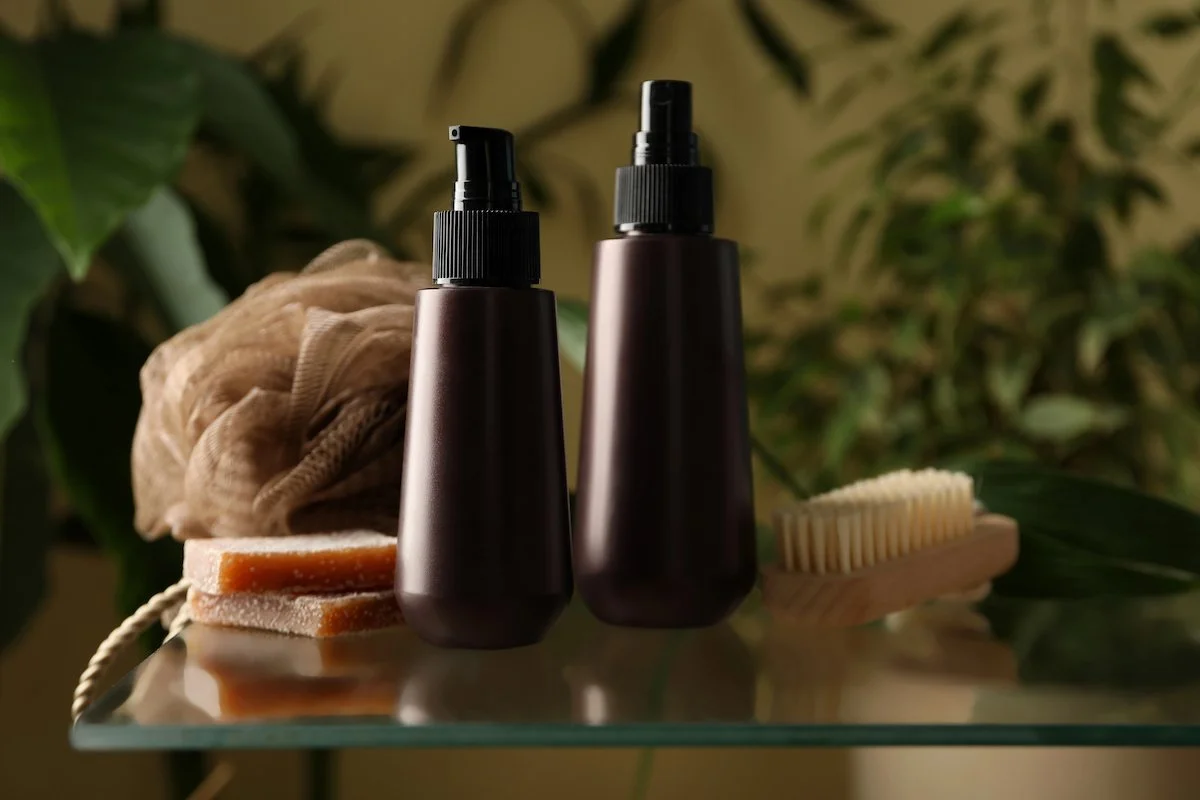 Skincare Bottles On Shelf