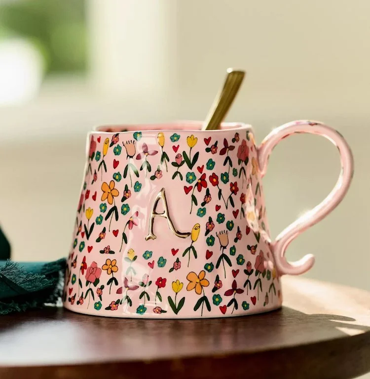 Gifts For Your Sister - Monogram Floral Coffee Mug