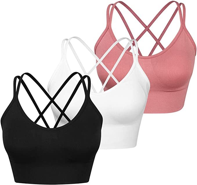 CRZ YOGA Women's Low Impact Light Support Moisture-wicking Wirefree Yoga  Bra Lightweight Low Cut Padded Strappy Back Sports Bra Tank Top Women  Activewear For Pilates Fitness XS S M L XL