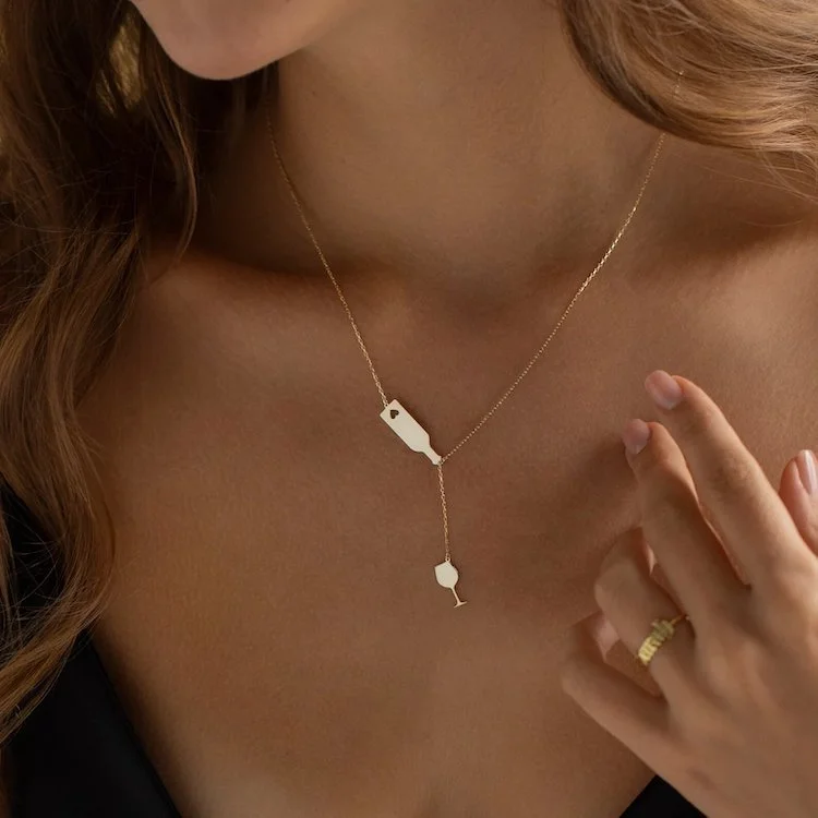 Best Gifts For Wine Lovers - 14k Gold Wine Bottle Necklace