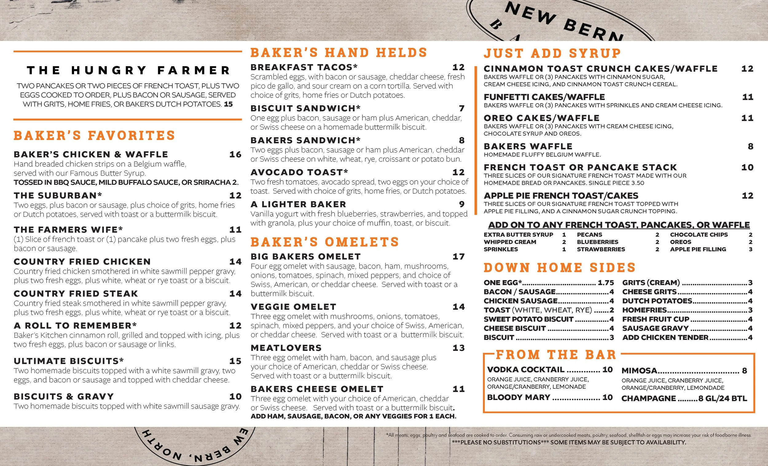 Menu — Baker's Kitchen
