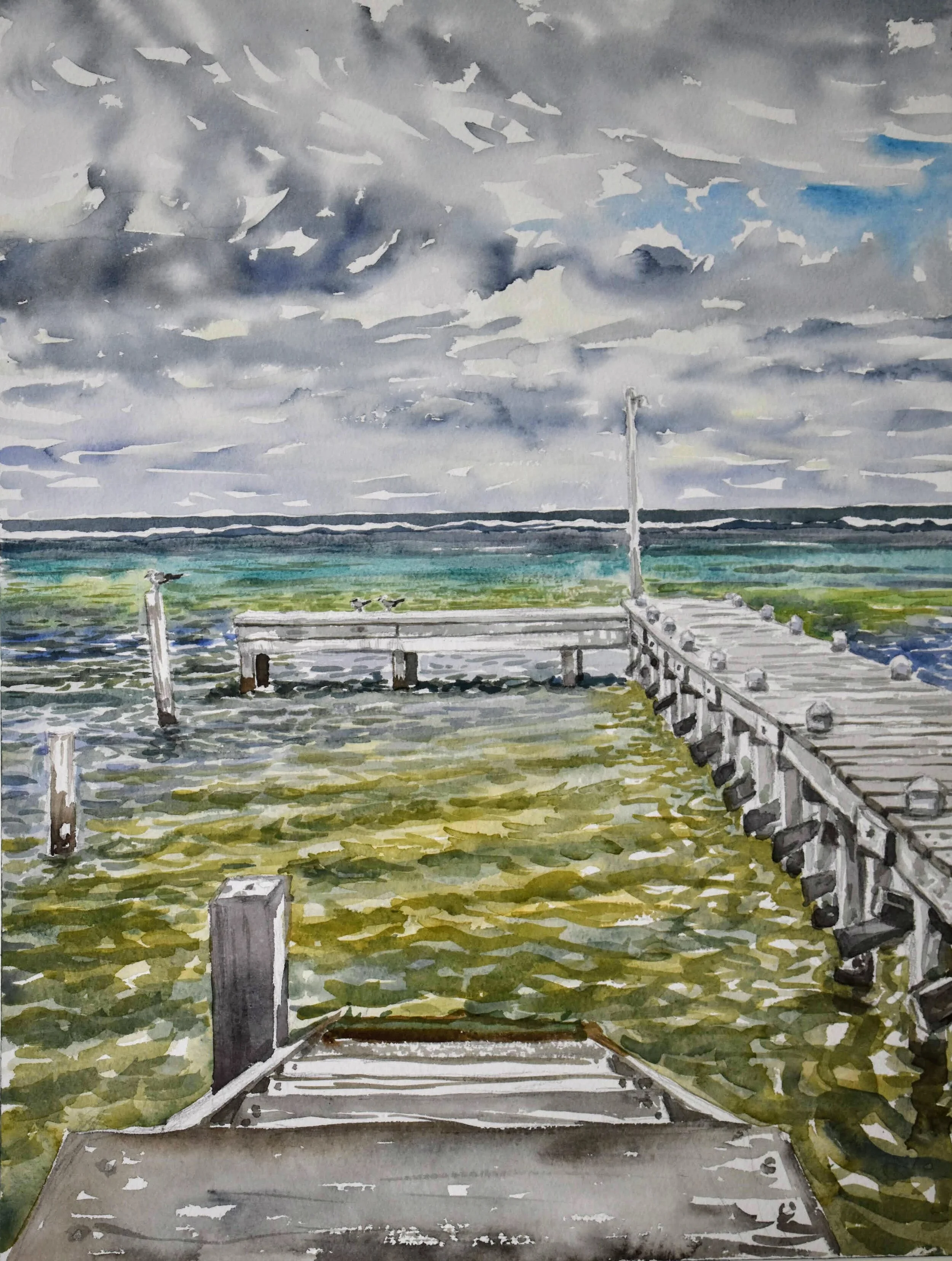 (350.00) Ambergris Caye Dock - Plein Air 12x16"