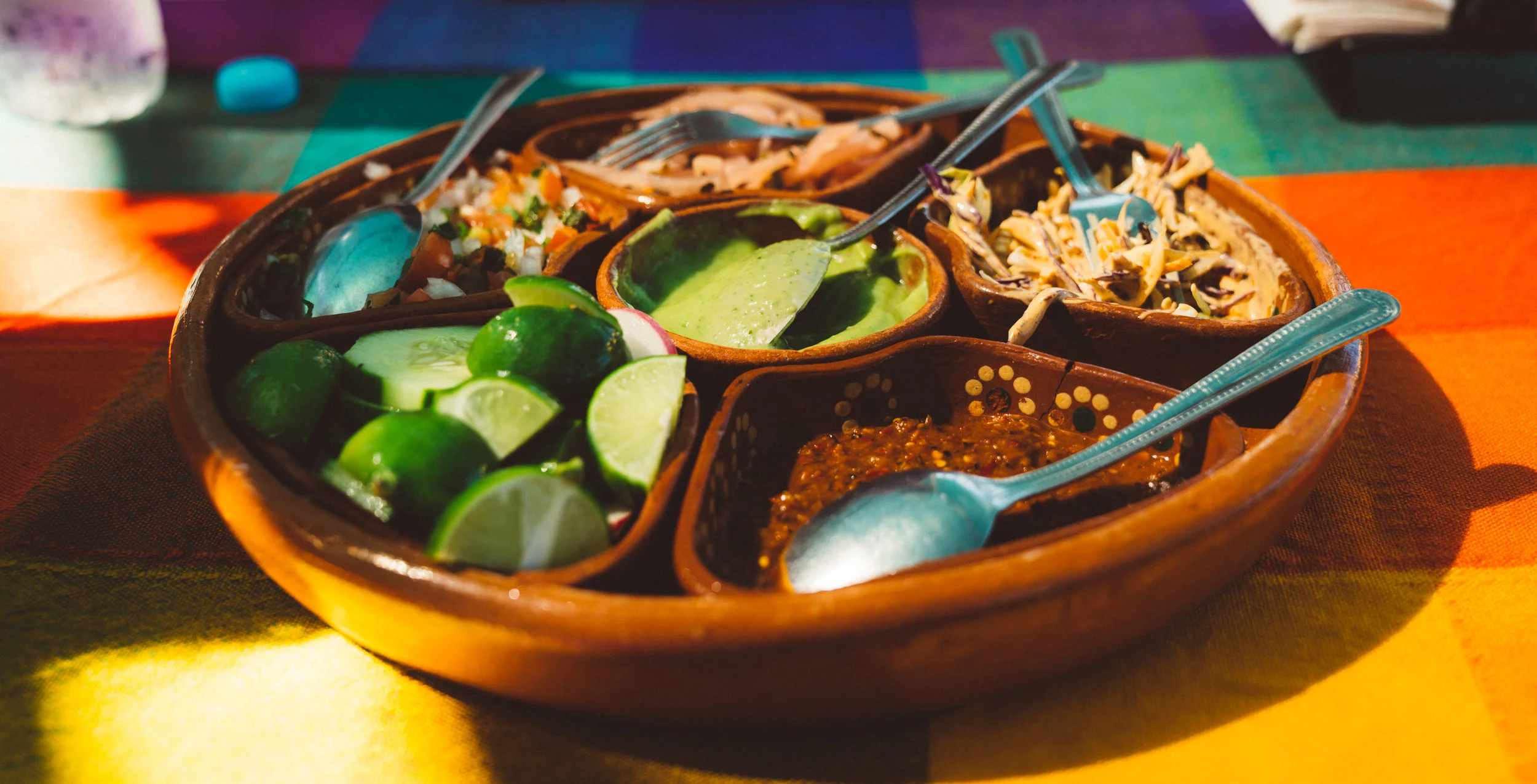 The taco fixings available at the taco stand in Loreto.