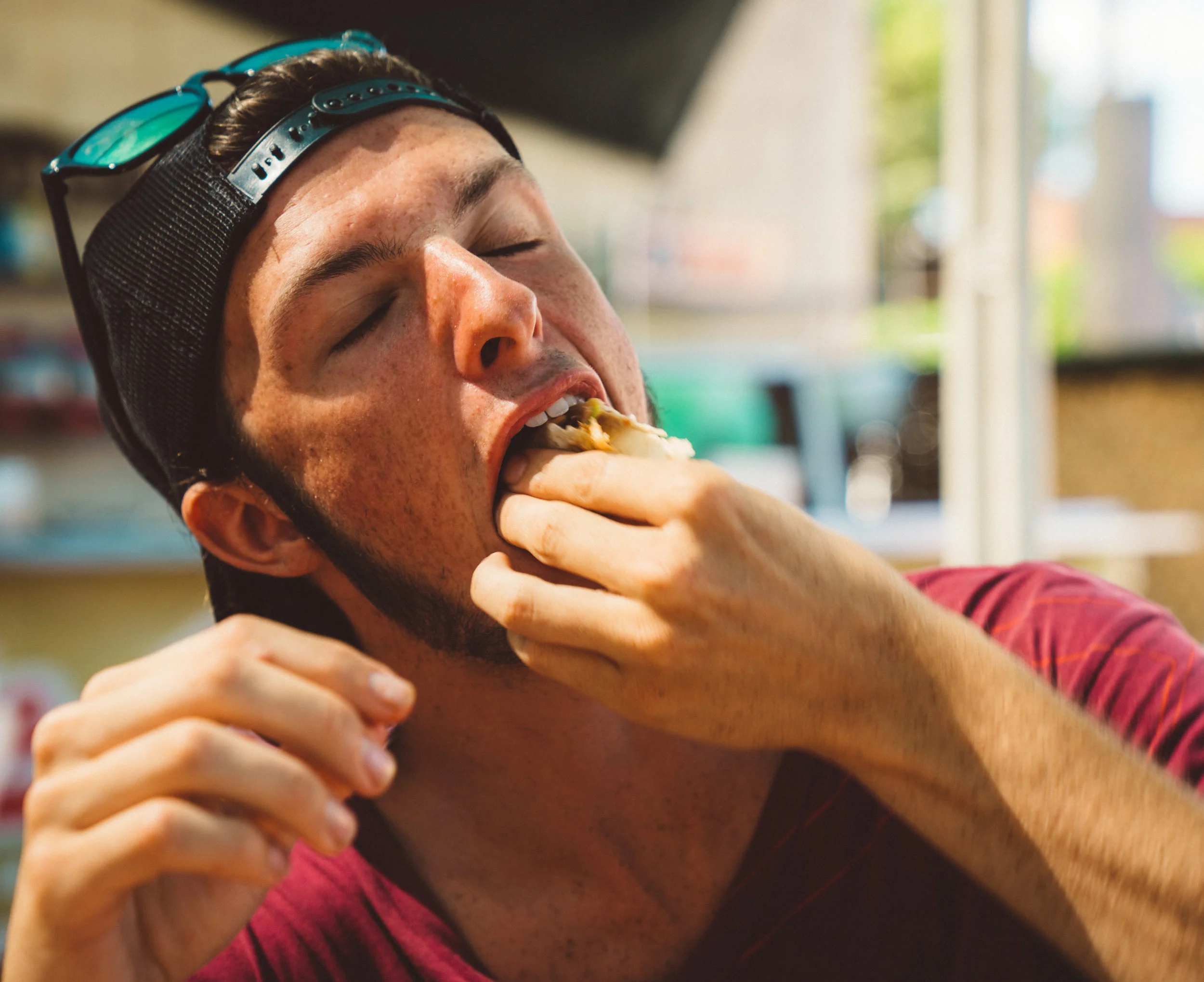 Min enjoying the tacos.