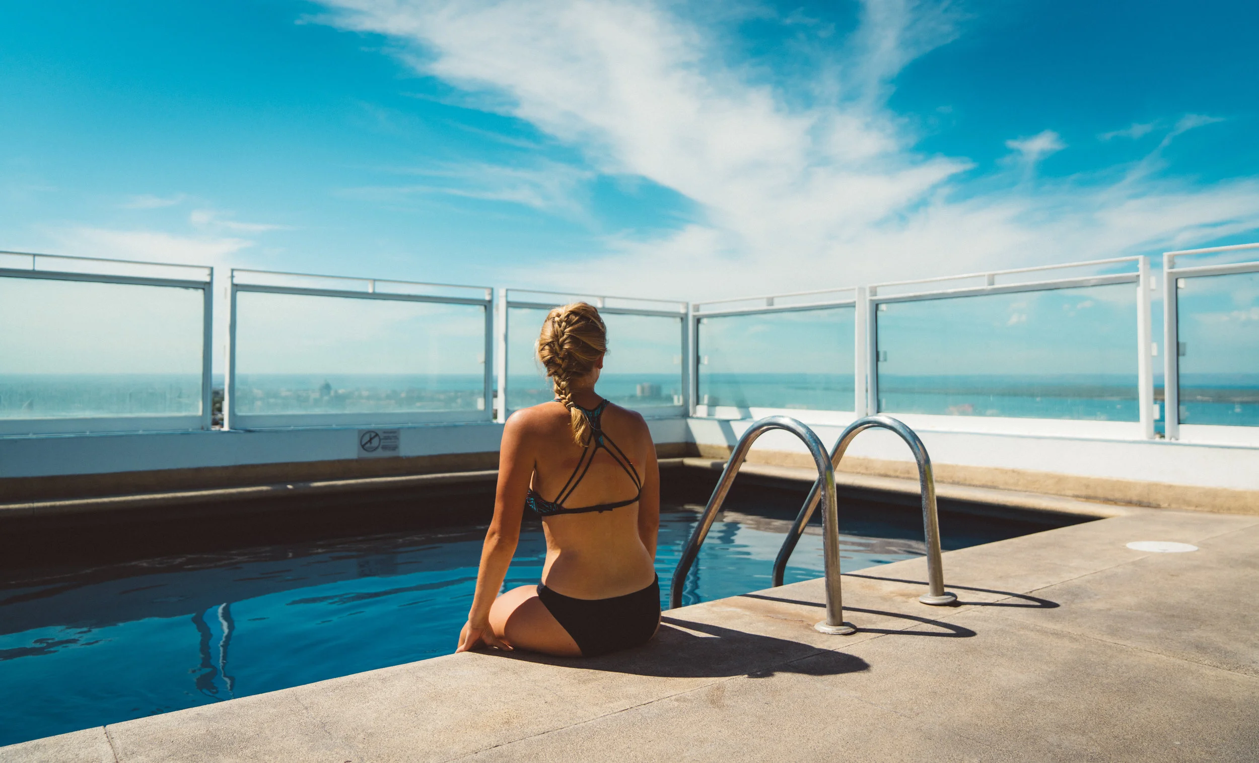 Danielle enjoying the rooftop pool.