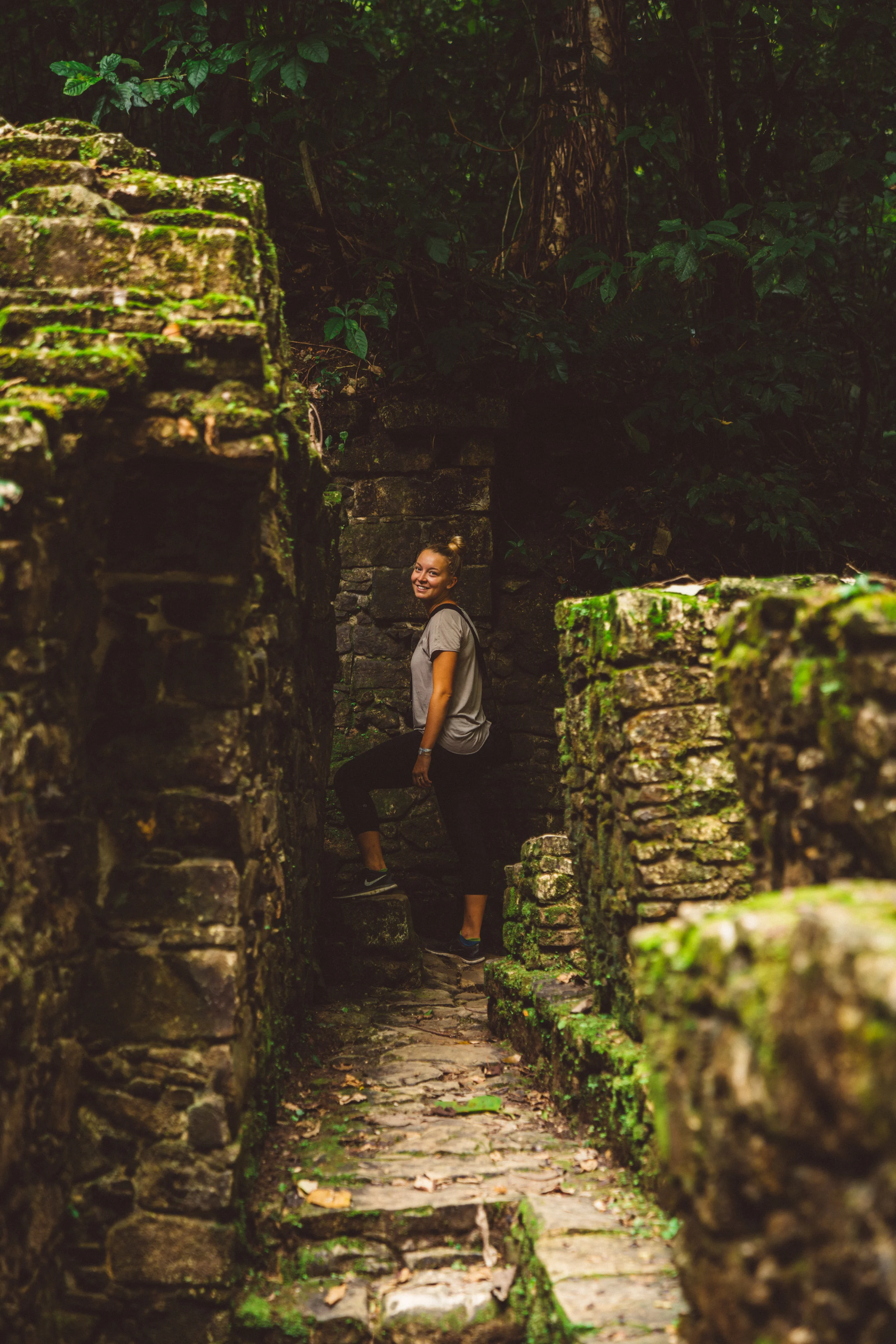Danielle 'posed candid' exploring the ruins.