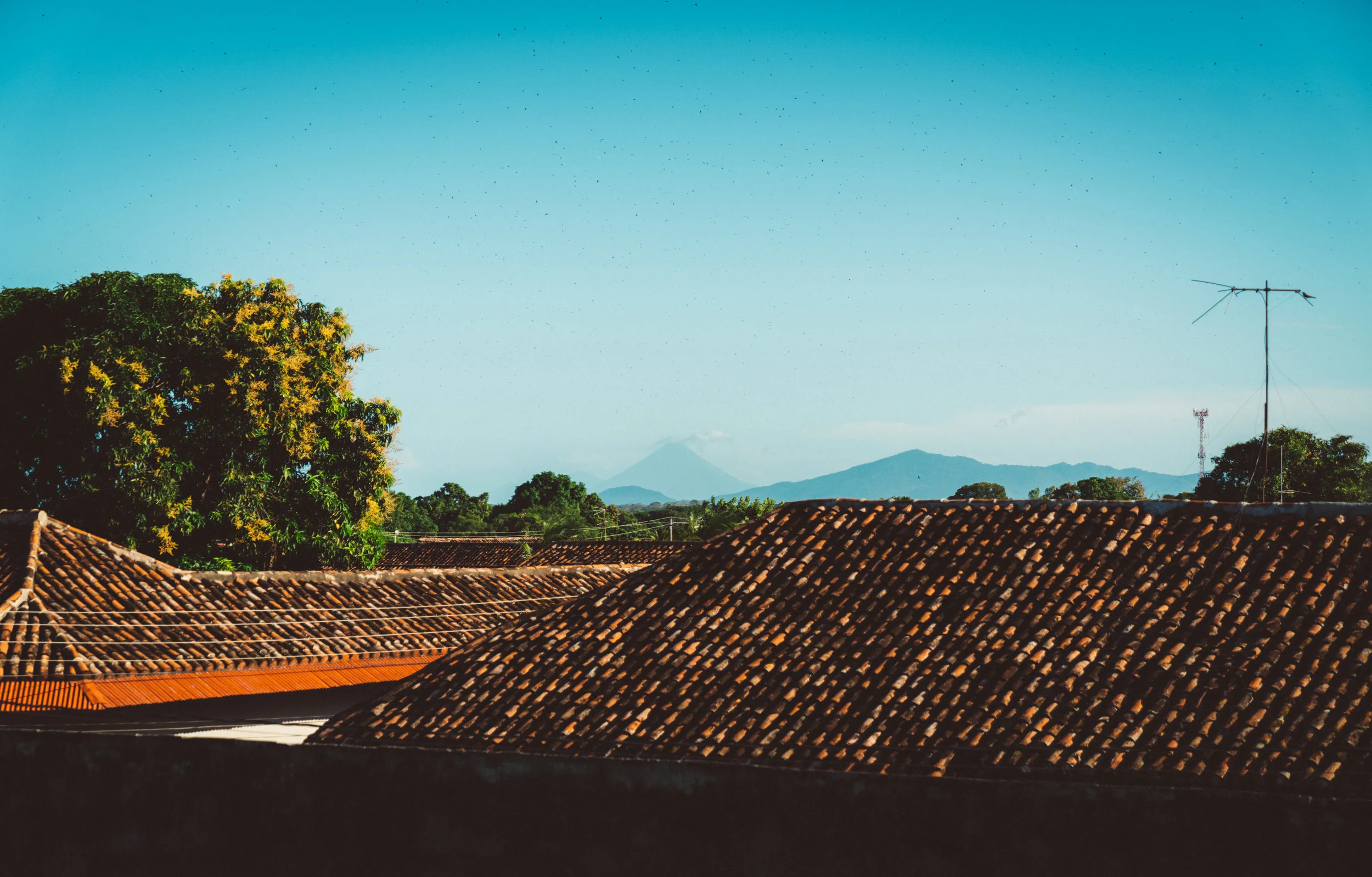 From the museum, with a volcano visible center frame.