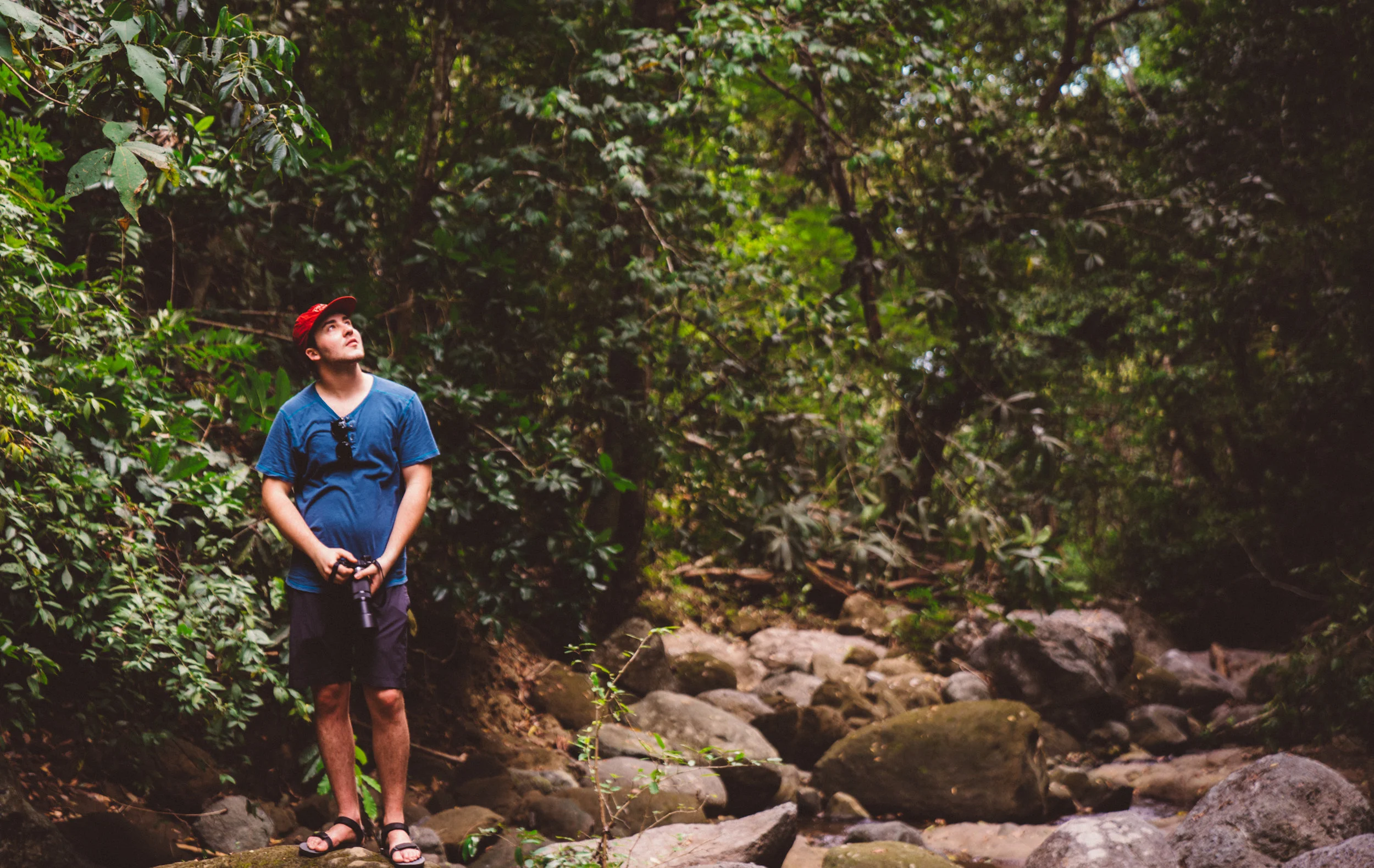 Jacky Moon up the river bed admiring the jungle.